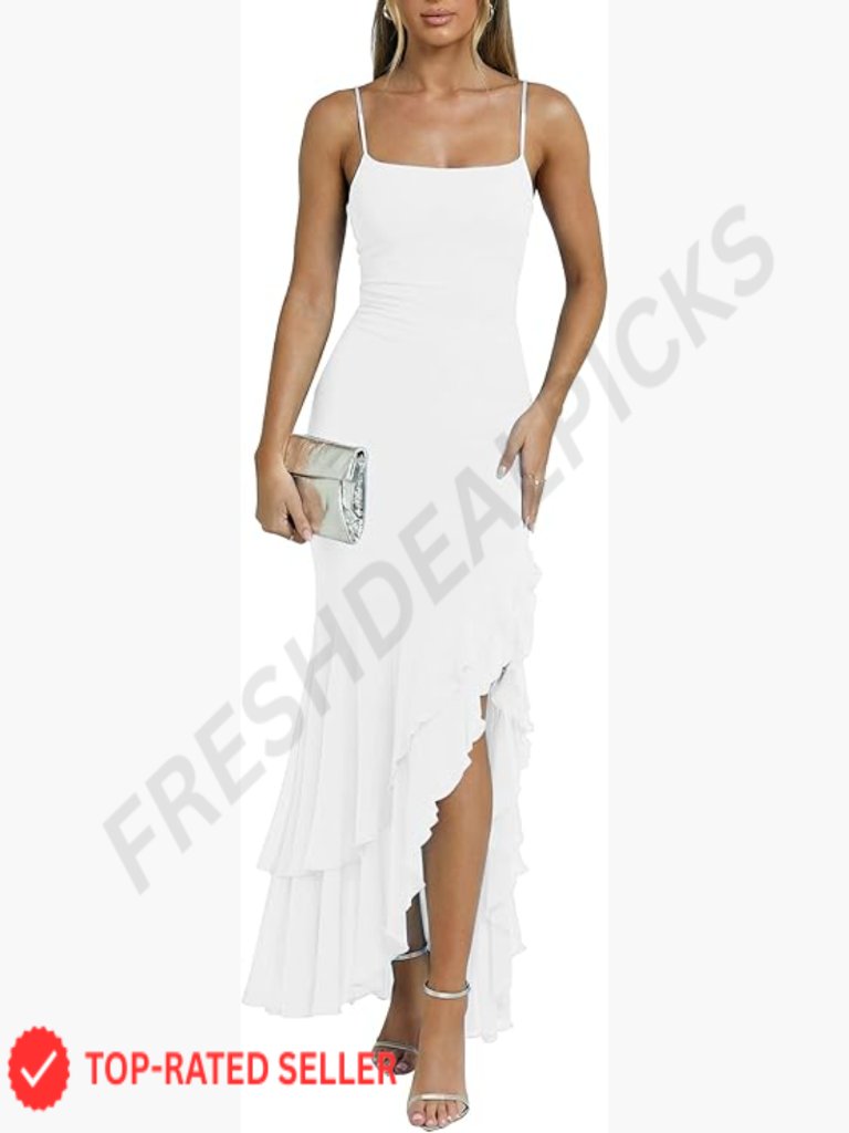 Sexy Mermaid Maxi Dress Spaghetti Strap Ruched Ruffle Bodycon Cocktail Wedding